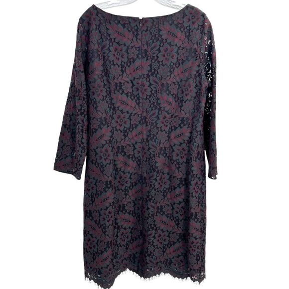 Brooks Brothers Maroon Green Lace Overlay Long Sleeve Lined Dress Size 12 - Picture 3 of 16